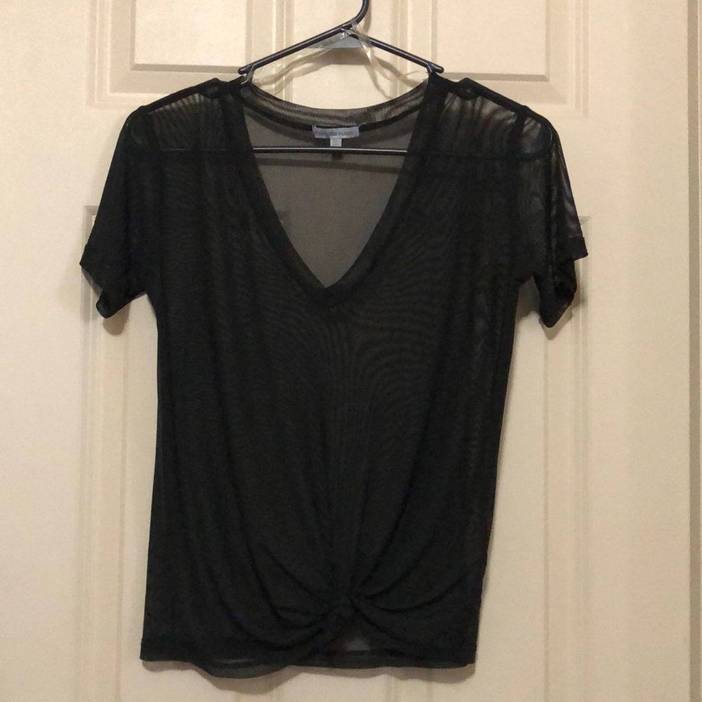 Black mesh v-neck.